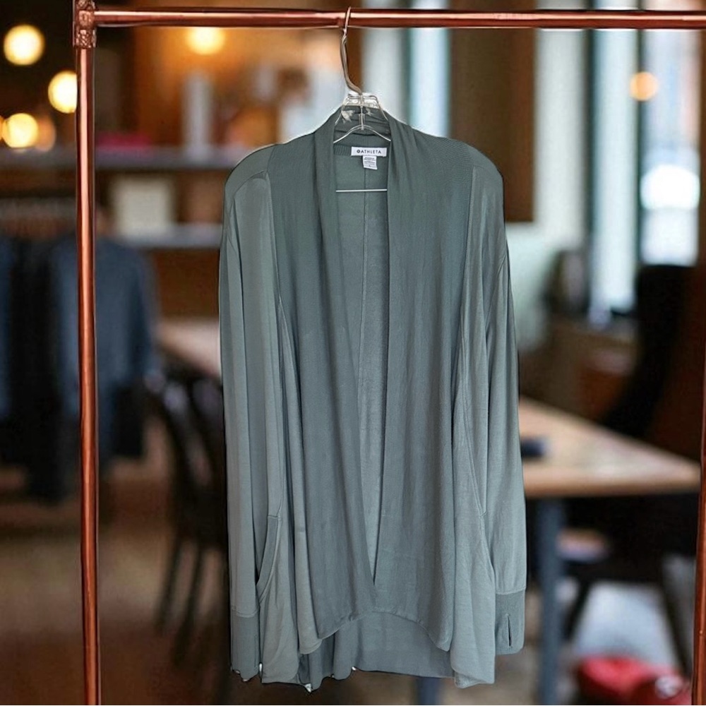 Athlete Pranayama Wrap Open Front Cardigan size L Sage Green